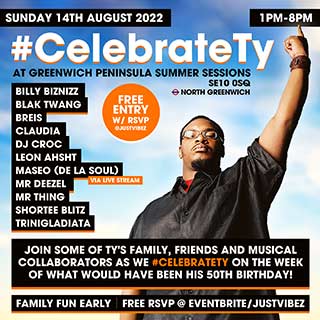 #CELEBRATE TY at Greenwich Peninsula on Sunday 14th August 2022