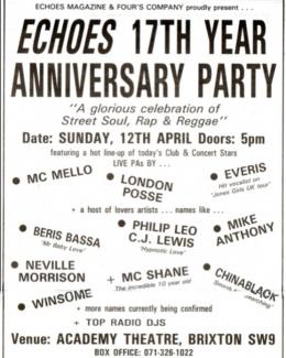 ECHOES 17TH ANNIVERSARY PARTY at Brixton Academy on Sunday 12th April 1992