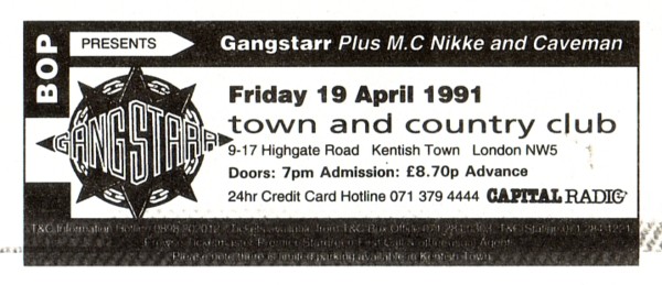 Gang Starr at The Town and Country Club on Friday 19th April 1991