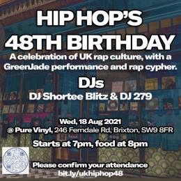 HIP HOP&#039;S 48TH BIRTHDAY at Pure Vinyl on Wednesday 18th August 2021
