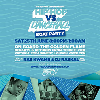 Hip-Hop vs Dancehall – Boat Party at Temple Pier on Saturday 25th June 2022