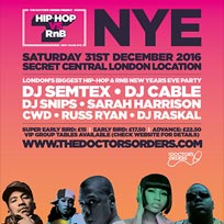 Hip Hop vs RnB - NYE Party at Secret Location on Saturday 31st December 2016