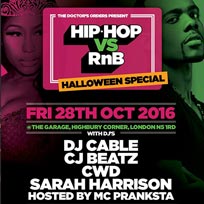 Hip Hop vs RnB at The Garage on Friday 28th October 2016