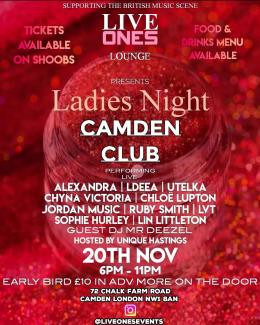 Live Ones Ladies Night at The Camden Club on Sunday 20th November 2022