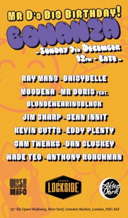 MR D's Big Birthday Bonanza at Lockside Camden on Sunday 7th December 2025