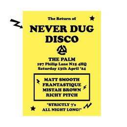 Never Dug Disco at The Palm on Saturday 13th April 2024