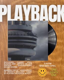 PLAYBACK at One Eighty One on Wednesday 29th April 2026