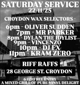 Saturday Service at Riff Raffs on Saturday 22nd November 2025