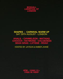 Shapes Carnival Warm Up at BOXHALL on Saturday 29th August 2026