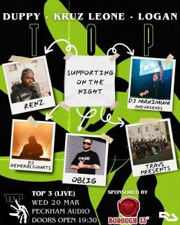 Top 3 Live at Peckham Audio on Wednesday 20th March 2024