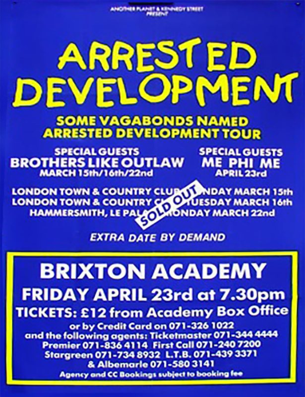 Arrested Development at The Town and Country Club on Tue 16th March 1993 Flyer