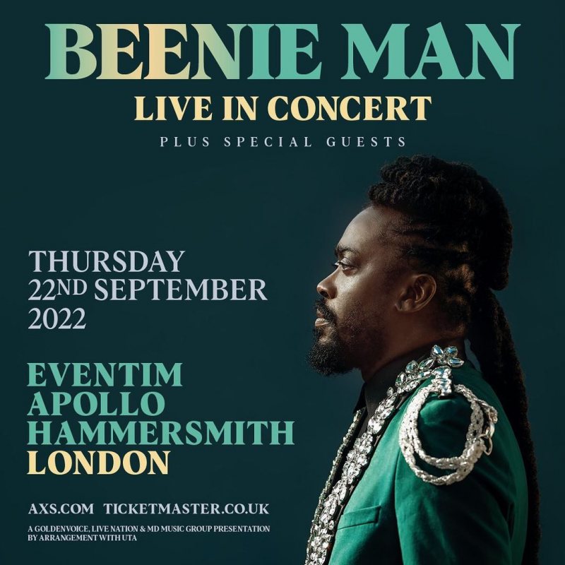 Beenie Man at Hammersmith Apollo on Thu 22nd September 2022 Flyer