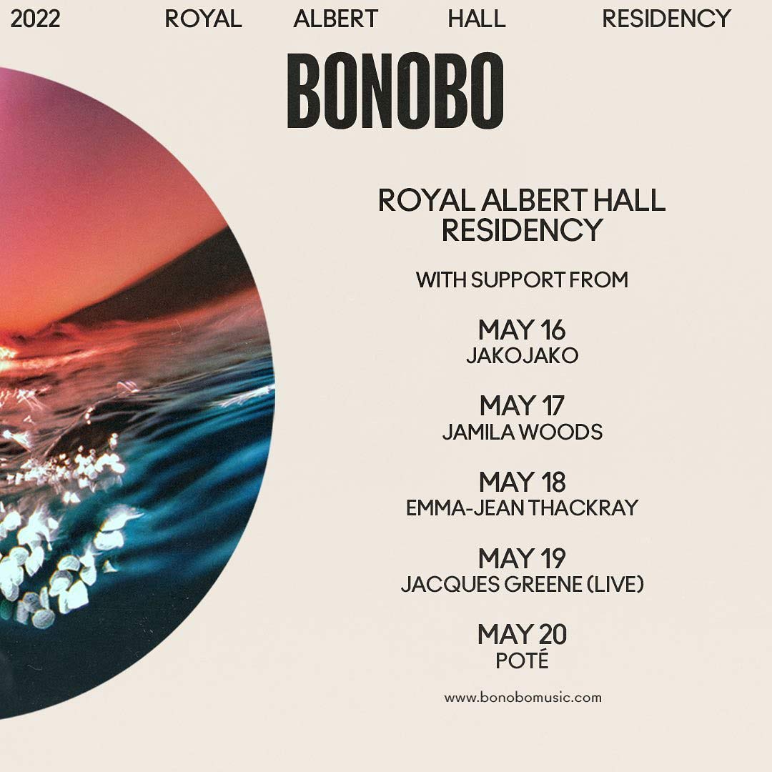 Bonobo at Royal Albert Hall on Tue 17th May 2022 Flyer