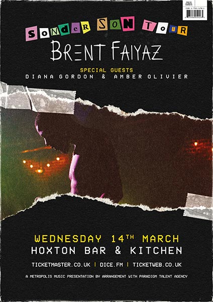Brent Faiyaz at Hoxton Square Bar & Kitchen on Wed 14th March 2018 Flyer