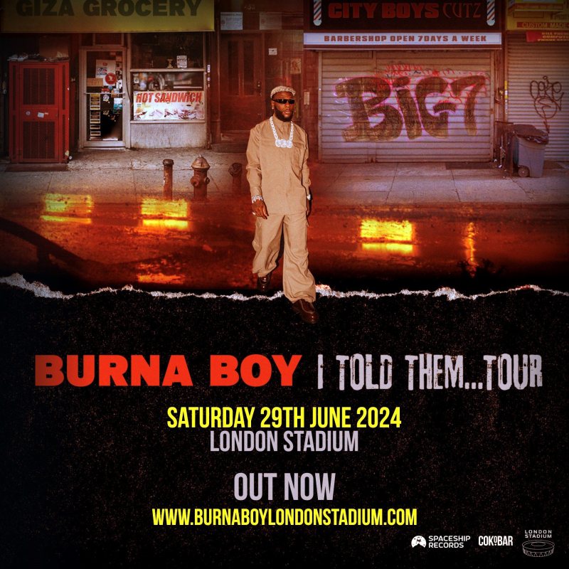Burna Boy at London Stadium on Sat 29th June 2024 Flyer