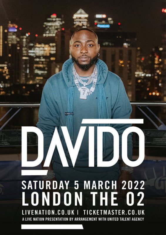 Davido at The o2 on Sat 5th March 2022 Flyer