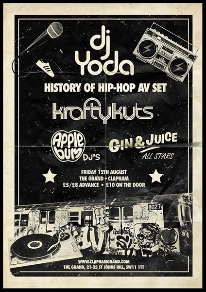 DJ Yoda + Krafty Kuts at Clapham Grand on Fri 12th August 2016 Flyer