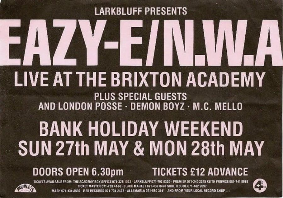 Eazy-E / NWA at Brixton Academy on Mon 28th May 1990 Flyer