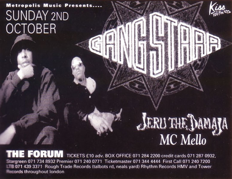 Gang Starr at The Forum on Sun 2nd October 1994 Flyer