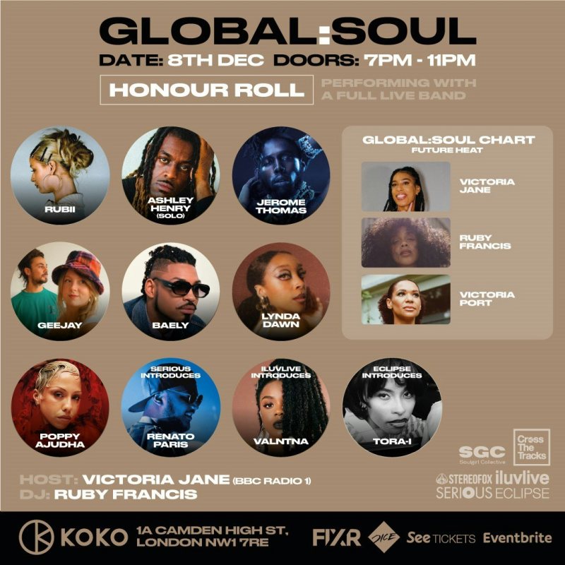 Global Soul Honour Roll at KOKO on Sun 8th December 2024 Flyer