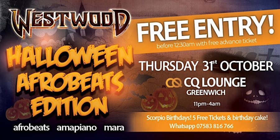 Halloween Afrobeats Edition at CQ Lounge on Thu 31st October 2024 Flyer
