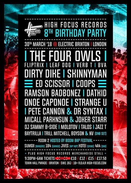 High Focus Records 8th Birthday at Electric Brixton on Fri 30th March 2018 Flyer