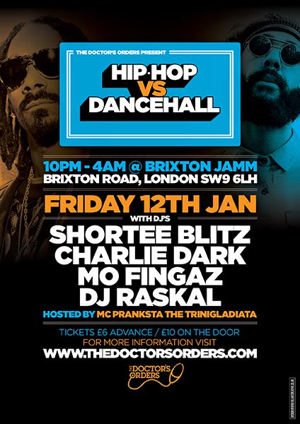 Hip-Hop vs Dancehall at Brixton Jamm on Fri 12th January 2018 Flyer
