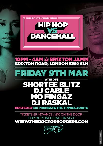 Hip-Hop vs Dancehall at Brixton Jamm on Fri 9th March 2018 Flyer