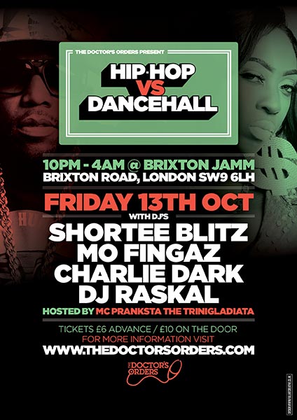 Hip-Hop vs Dancehall at Brixton Jamm on Fri 13th October 2017 Flyer