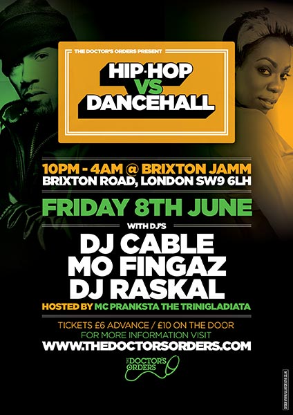 Hip-Hop vs Dancehall at Brixton Jamm on Fri 8th June 2018 Flyer
