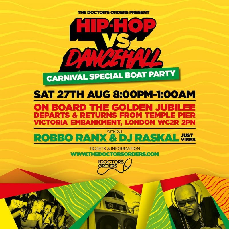 Hip-Hop vs Dancehall – Boat Party at Golden Jubilee on Sat 27th August 2022 Flyer