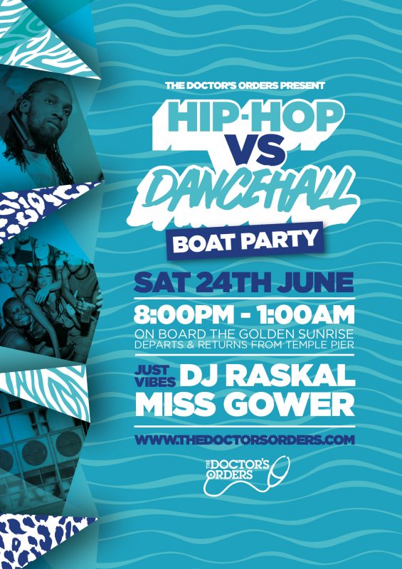 Hip-Hop vs Dancehall – Boat Party at Temple Pier on Sat 24th June 2023 Flyer