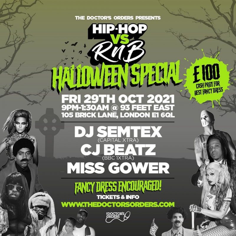 Hip Hop Vs RnB: Halloween Special at 93 Feet East on Fri 29th October 2021 Flyer
