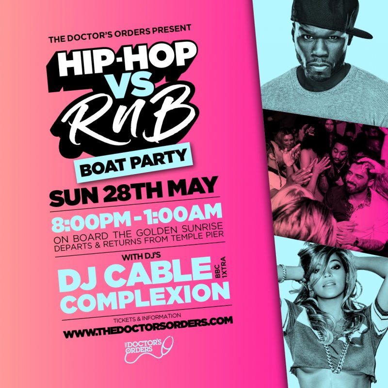 Hip-Hop vs RnB – Boat Party at Temple Pier on Sun 28th May 2023 Flyer