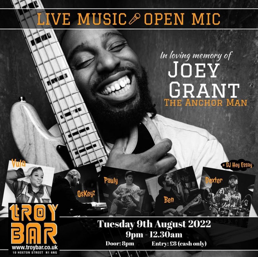 In loving memory of Joey Grant at Troy Bar on Tue 9th August 2022 Flyer