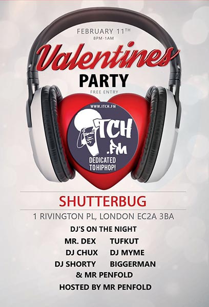 Itch FM Valentines Party at Shutterbug on Thu 11th February 2016 Flyer