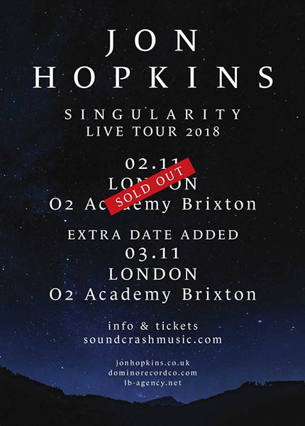 Jon Hopkins at Brixton Academy on Sat 3rd November 2018 Flyer