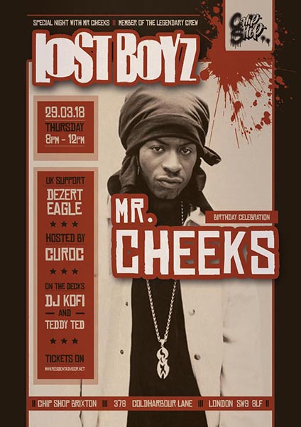 Mr Cheeks (Lost Boyz) at Chip Shop BXTN on Thu 29th March 2018 Flyer