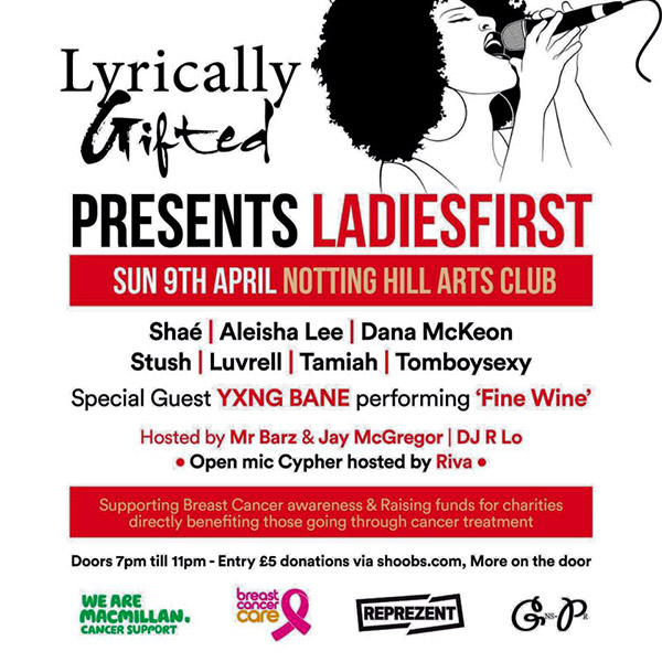 Ladiesfirst at Notting Hill Arts Club on Sun 9th April 2017 Flyer