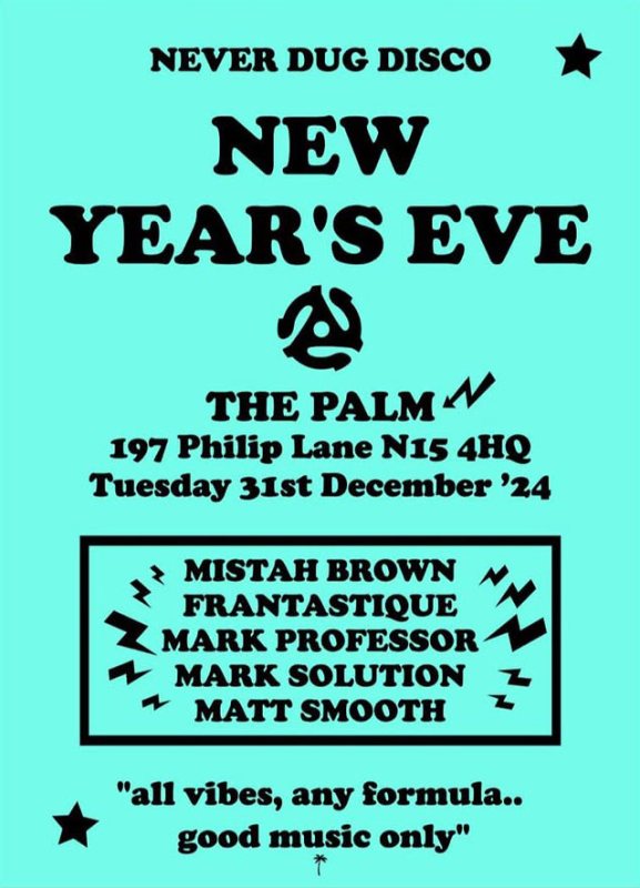 Never Dug Disco NYE at The Palm on Tue 31st December 2024 Flyer
