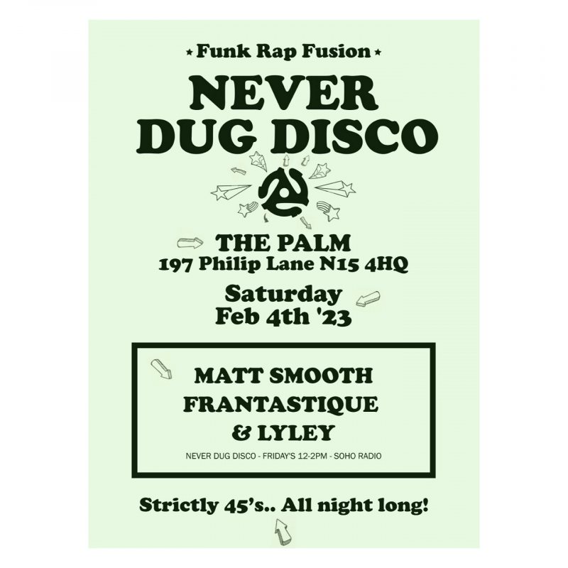 Never Dug Disco at The Palm on Sat 4th February 2023 Flyer