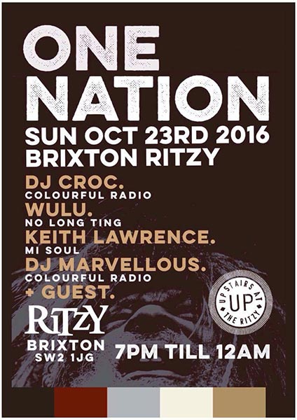 1 Nation Under a Groove at The Ritzy on Sun 23rd October 2016 Flyer