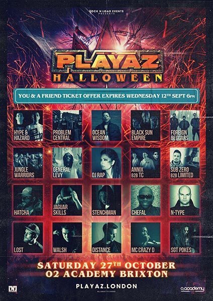 Playaz Halloween at Brixton Academy on Sat 27th October 2018 Flyer