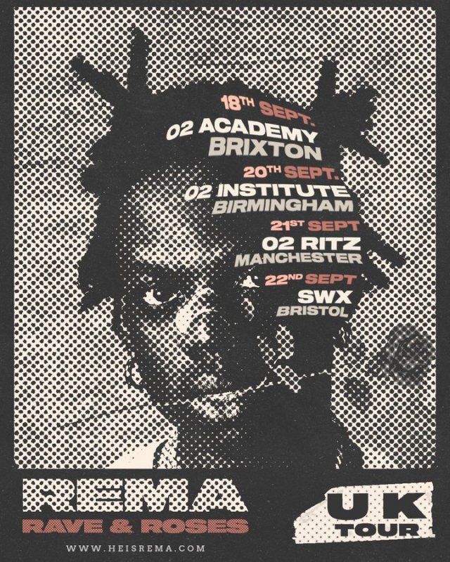 Rema at Brixton Academy on Sun 18th September 2022 Flyer