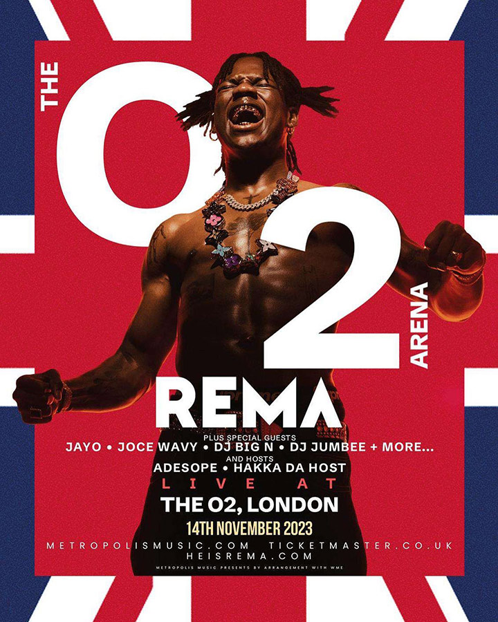 Rema at The o2 on Tue 14th November 2023 Flyer