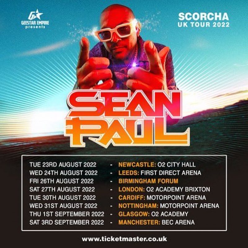 Sean Paul at Brixton Academy on Sat 27th August 2022 Flyer