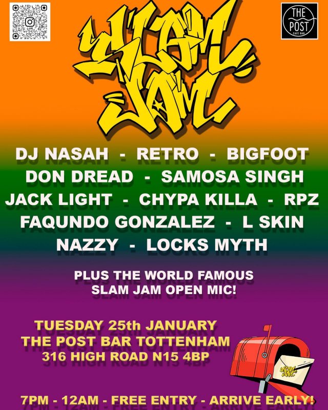 Slam Jam  at The Post Bar on Tue 25th January 2022 Flyer