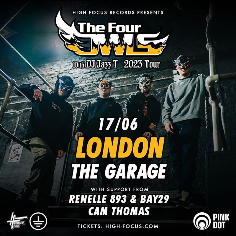 The Four Owls at The Garage on Sat 17th June 2023 Flyer