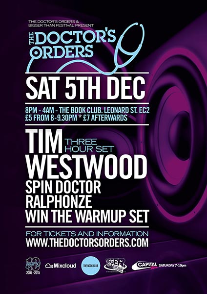 Tim Westwood at Book Club on Sat 5th December 2015 Flyer