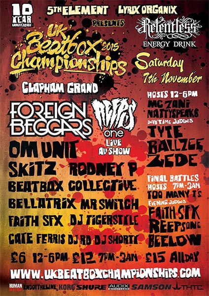 UK Beatbox Championships at Clapham Grand on Sat 7th November 2015 Flyer